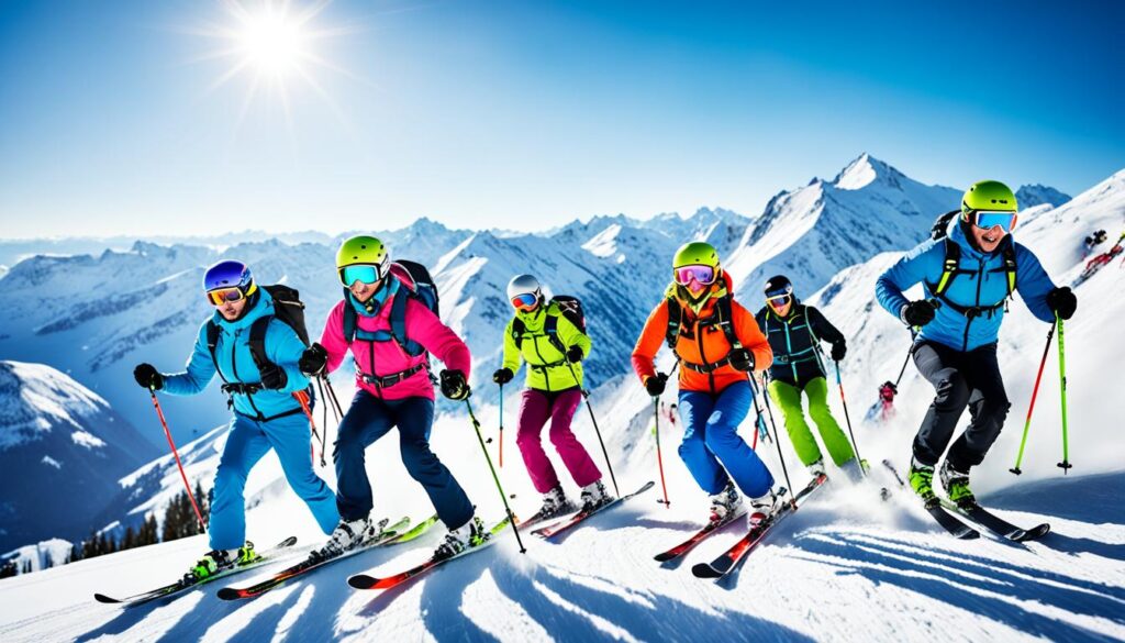 Group of skiers on a snowy slope